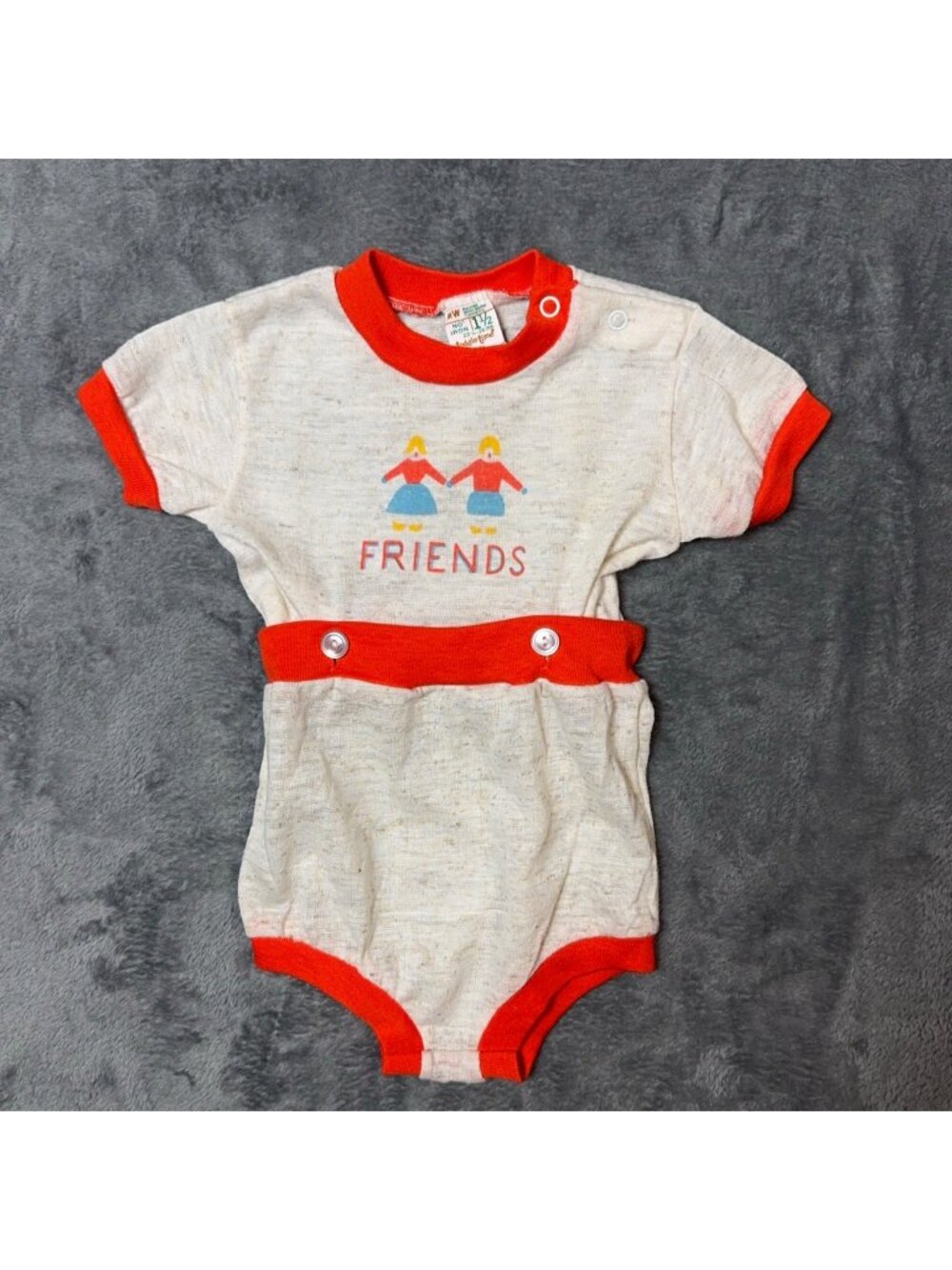 Vintage JC Penney Toddletime Friends 2 Pc Outfit Baby 1½ Orange USA Union Made